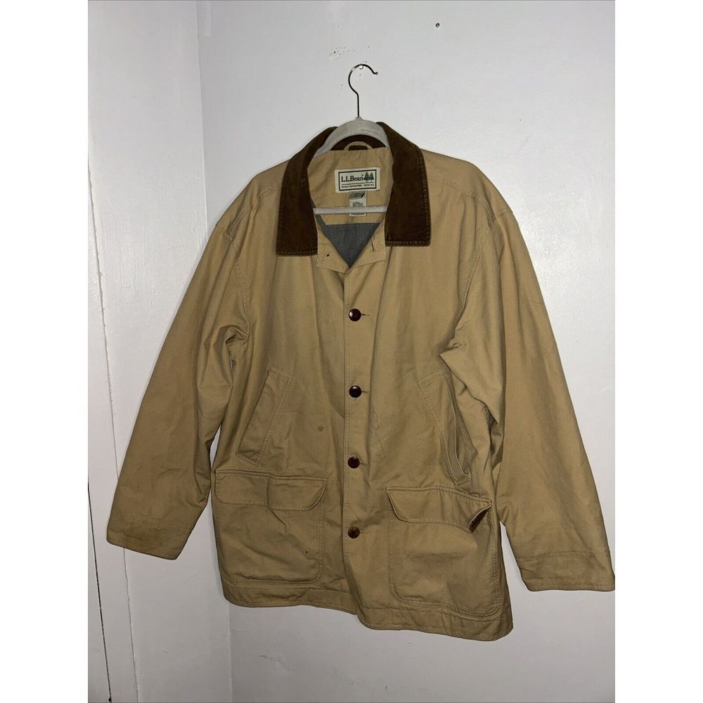 L.L.Bean Classic Barn‎ Coat Khaki Cotton Canvas Corduroy Collar Field Jacket